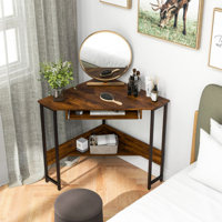 Triangle Corner Desk With Charging Station Keyboard Tray And Storage Shelf by 17 Stories