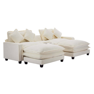112.6" Oversized Modular Sectional Sofa Cloud Couch With 2 Usb Ports And 2 Cup Holder by Latitude Run