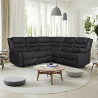One Reclining Sectional Sofa, Microfiber Manual 5 Seats Recliner Sectional Sofa with Cup Holders