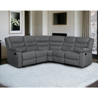 One Reclining Sectional Sofa, Microfiber Manual 5 Seats Recliner Sectional Sofa with Cup Holders