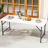 70.9" White/Black Rectangular Foldable Plastic Outdoor Dining Table by Arlmont & Co.