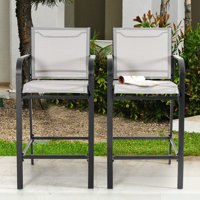 Outdoor 2-Piece High Bar Stools with Powder-Coated Iron Frame, Comfortable Back and Footrest, Curved Armrests for Patio, Black and Gray by Lark Manor