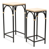 Claudette Set of 2 Rattan Accented Wood & Metal Side Tables by Hokku Designs