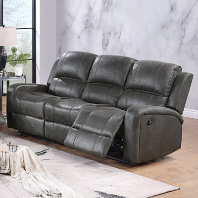 Leather-Like Fabric Upholstered Manual Reclining Sofa In Smoke by Red Barrel Studio