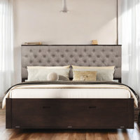 Upholstered Platform Storage Bed With Bookcase