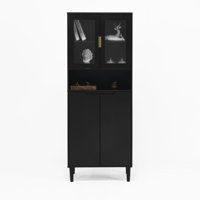 Tall Storage Cabinet w/2 Glass Display Door & 2 Doors, Kitchen Pantry Cabinet w/ Gold Handles by Latitude Run
