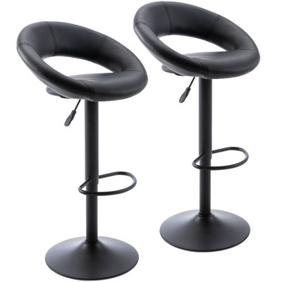 Cavin Chatfield Vogue Adjustable Bar Stools, Modern PU Leather Swivel Barstools With Hollow Back, Height Dining Chairs, Set Of 2 (Black, Black Base)