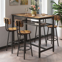 Lysle 5-Piece Industrial Bar Table Set with Metal Shelf, Dining Set, Counter Height Table & 4 Bar Stools by Ebern Designs