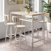 Lysle 5-Piece Industrial Bar Table Set with Metal Shelf, Dining Set, Counter Height Table & 4 Bar Stools by Ebern Designs