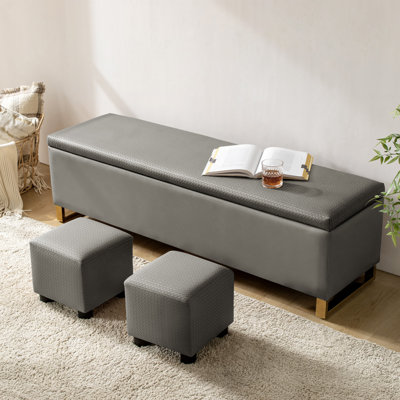 Mayowa Modern 60" Wide Storage Bench with  Two Ottomans and Diamond Weave Patterns by Mercer41