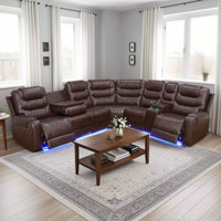3 Pieces Breathing Leather Power Reclining Sofa Sectional With Led Lights, USB Chargers by Ivy Bronx