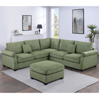 Srinav 4 Piece Corduroy Upholstered Sectional With 2 Pillows In Sage by Winston Porter