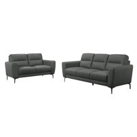 2 Piece Faux Leather Sofa Set With Triangular Chrome Legs In Anthracite Gray by Latitude Run