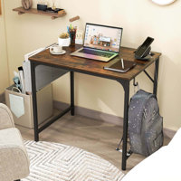 Ebern Designs 32" Computer Desk Small With Charging Station Storage Bag & Headphone Hook by Ebern Designs