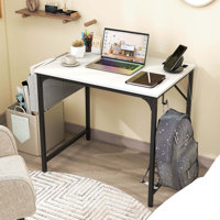 Ebern Designs 32" Computer Desk Small With Charging Station Storage Bag & Headphone Hook by Ebern Designs