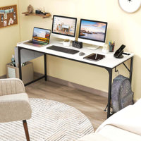 Ebern Designs 60" Modern Computer Desk With Charging Station With Storage Bag & Headphone Hook White by Ebern Designs