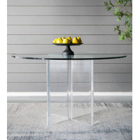 Round Acrylic Dining Table with Glass Top - 54x54x30.5" - Clear by Orren Ellis