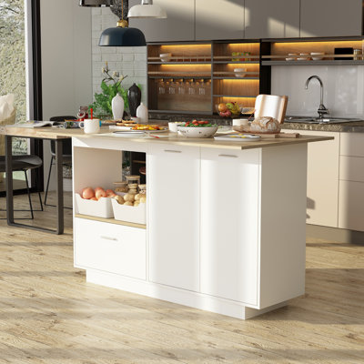 Kitchen Island With Drop-Leaf Countertop, Kitchen Island With 1 Drawer 2 Door by Ebern Designs