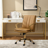 Jehu Modern Leather Rocking Tilting Office Chair with Metal Armrests and Legs by Mercer41