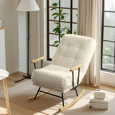 Rocking Chair Nurser Fabric Gliding Rocking Chair With Adjustable 3-Position High Backrest Accent Chair