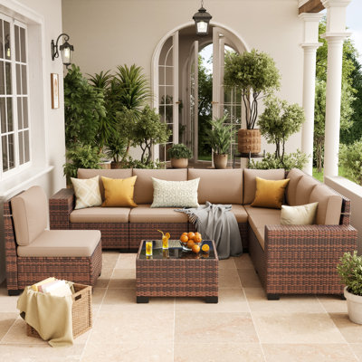 2-Person Outdoor Seating Group With Cushions And Coffee Table by Ebern Designs