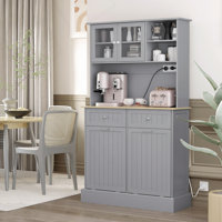 68" Kitchen Pantry Cabinet with Charging Station,2 Tilt Out Trash Cabinets and Microwave Stand by Red Barrel Studio
