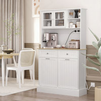 68" Kitchen Pantry Cabinet with Charging Station,2 Tilt Out Trash Cabinets and Microwave Stand by Red Barrel Studio