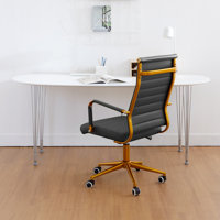 Executive Office Swivel Chair With Ribbed Leather Back by Latitude Run