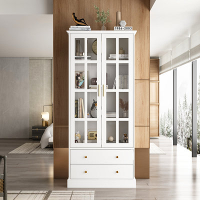 Display Cabinet With Tempered Glass Door And 2 Drawers by Winston Porter