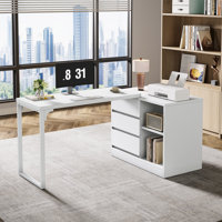 Reversible L Shaped Computer Desk With Drawer Cabinet by Ebern Designs
