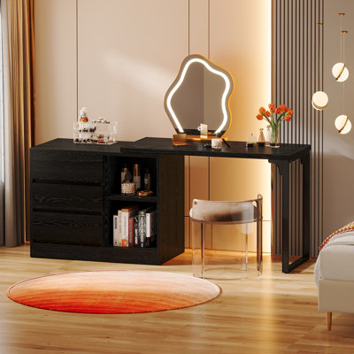 White Makeup Vanity Table With 3 Drawers And Storage Shelves by Ebern Designs
