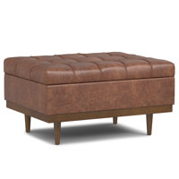 Mariah 34"W Upholstered Coffee Table Storage Ottoman with Lift Top and Solid Wood Legs by Simpli Home