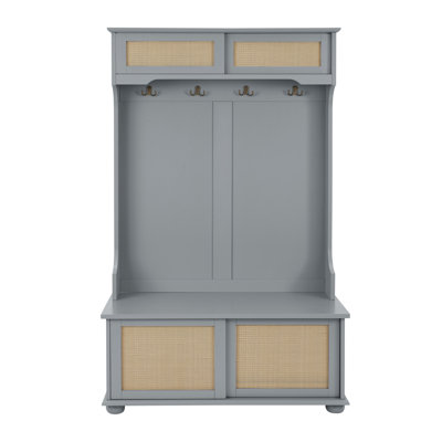 Brandilee Casual Style Hall Tree Entryway Bench with Rattan Door Shelves and Shoe Cabinets, SOLID WOOD Feet by Bayou Breeze