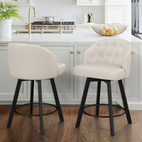 Elyana Counter Height Bar Stools Set Of 2, Swivel Bar Stool With Back, Faux Leather Counter Stool, Metal Legs, Retro Upholstered Barstools For Kitchen
