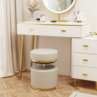 Macady 15" Wide Faux Leather Swivel Accent Stool Adjustable Height Vanity Stool by Everly Quinn