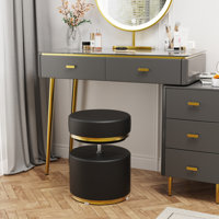 Macady 15" Wide Faux Leather Swivel Accent Stool Adjustable Height Vanity Stool by Everly Quinn
