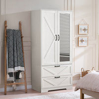 2 Door Wood Wardrobe For Bedroom With Hanging Clothing Rod by Gracie Oaks