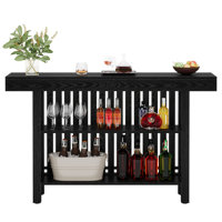 Modern 2-Tier Bar Table Footrest Home Bar Unit Corner Mini Coffee Bar Cabinet Kitchen Pub