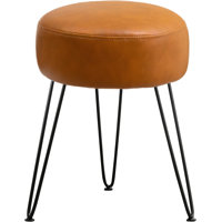 Brown Vanity Stools For Makeup Room, Round Ottoman Foot Stool, Leather Footrest Vanity Chair For Bathroom Vanity, Bedroom, Living Room, Entryway, Offi by Everly Quinn