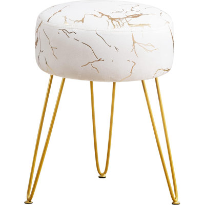 Gold Vanity Stools For Makeup Room, Round Ottoman Foot Stool, Velvet Footrest Vanity Chair For Bathroom Vanity, Bedroom, Living Room, Entryway, Office by Mercer41
