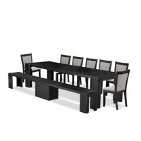 Dining Room Table Set a Xtenczar Table with wooden Benches and Linen Fabric Dining Chair by Luxe by East West Furniture