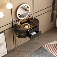 Manija Makeup Vanity,Glass Top by Everly Quinn
