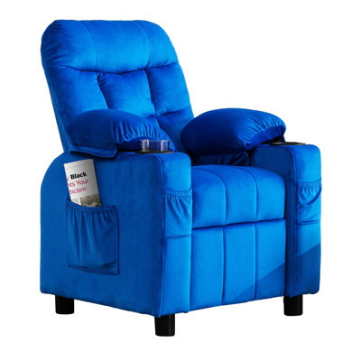 Kids Recliner with Cup Holder, Ergonomic Adjustable Velvet Lounge Chair with Footrest & Side Pockets, Toddlers Kids Baby Sofa for Bedroom by Mercer41