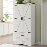 71" Tall Farmhouse Kitchen Pantry with Sensor Light & Adjustable Shelves, Large Storage Cabinet with 2 Drawers & Adjustable Shelves, Rustic Wood Cupbo