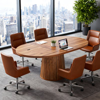 55" Oval Conference Meeting Table With Wood Base For 6 People by Millwood Pines