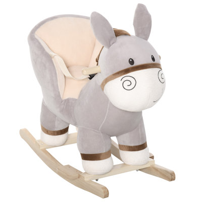 Kids Rocking Chair, Plush Ride On Rocking Horse Donkey With Sound, Wood Base Seat, Safety Belt, Baby Toddler Rocker Toy