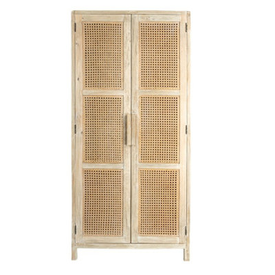 Rowan Mango Wood and Cane Cabinet with 3 Shelves and 2 Doors