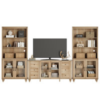 Entertainment Center With Bookshelves With Glass Doors, Farmhouse Wall Unit TV Stand For Tvs Up To, Media Console Table For Living Room, Bedroom & Hom