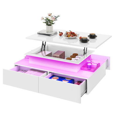Modern Lift Top Coffee Table with 4 Drawers & LED Lights by Wrought Studio