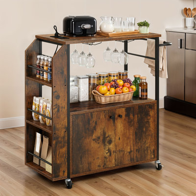 Tanyjah Portable Serving Cart Kitchen Cart With Charging Station and Stemware Rack by Winston Porter